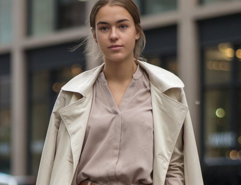 A natural-looking young woman wearing ankle-length pants styled with a tucked-in blouse. Theme fashion inspo outfits