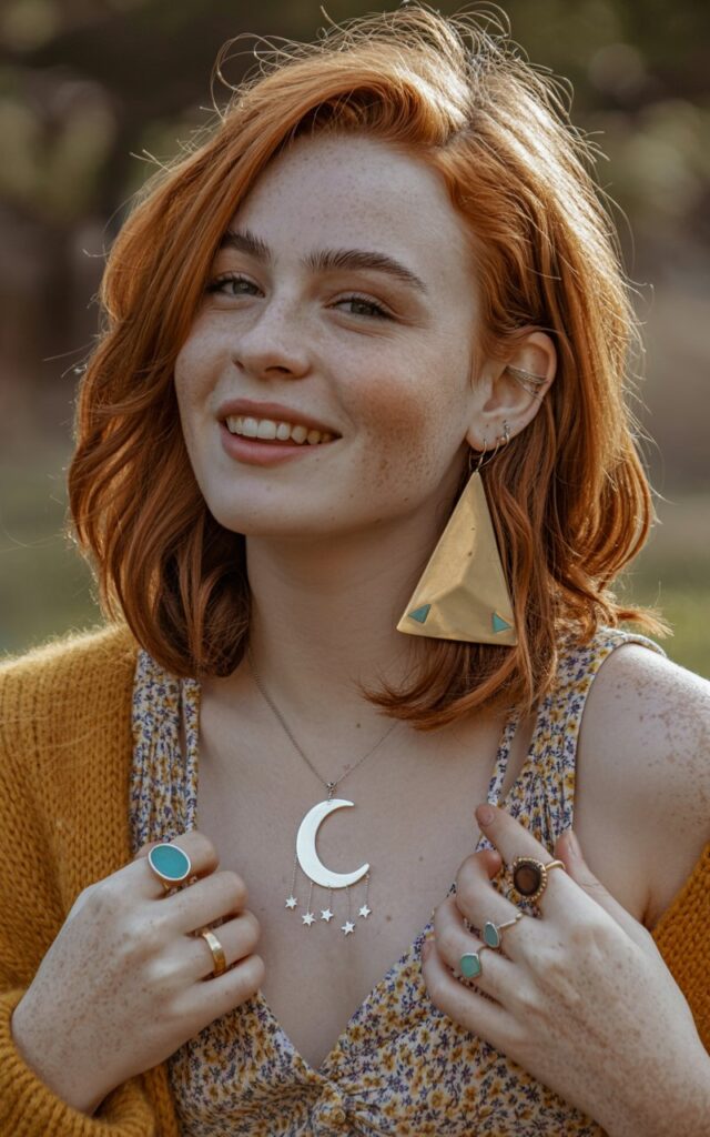 A natural-looking young woman wearing mismatched earrings. Theme quirky fashion