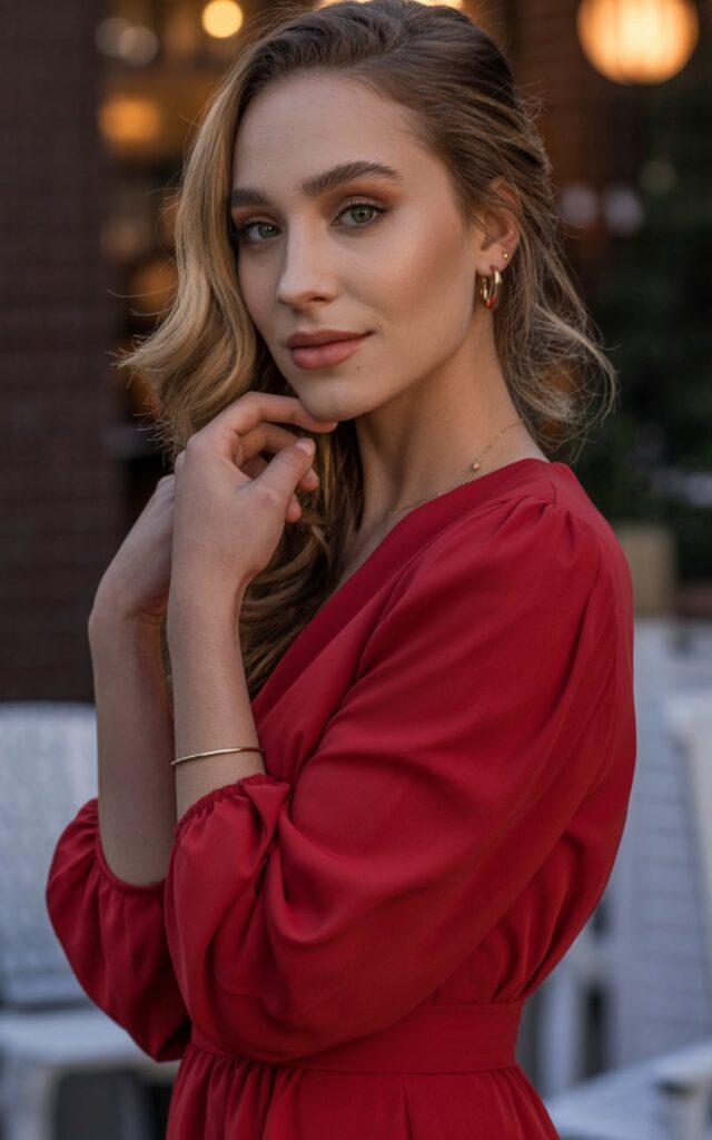 A natural-looking young woman wearing a cropped sweater styled with a high-waisted maxi skirt and boots. Theme date night outfit winter