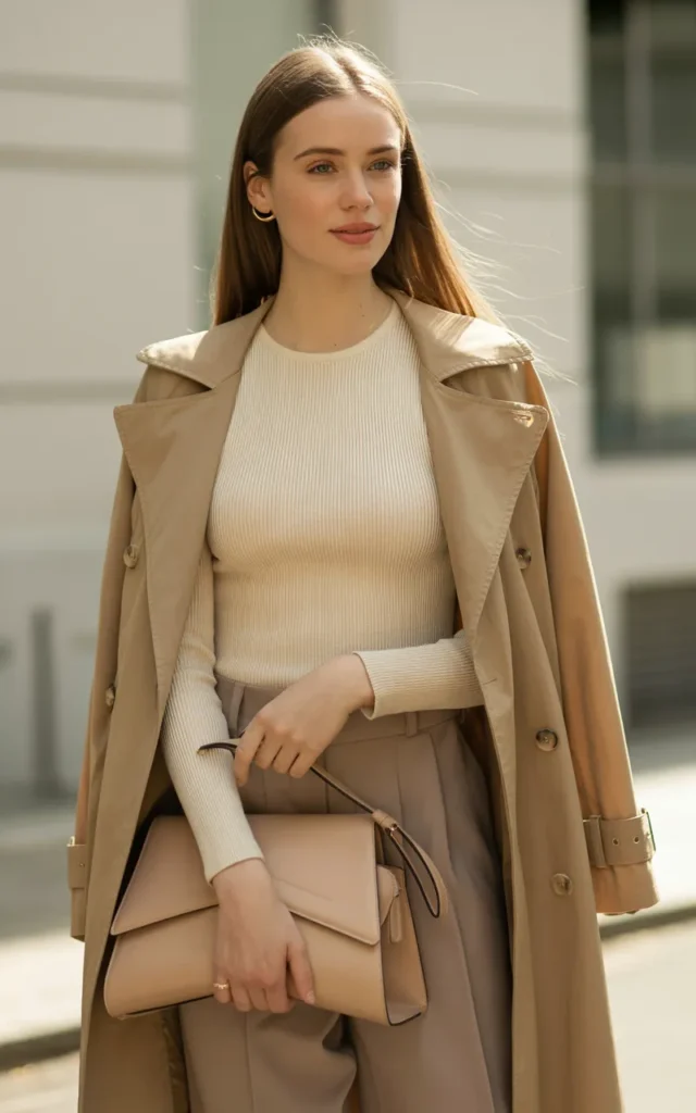 Layer a trench coat over a monochrome outfit