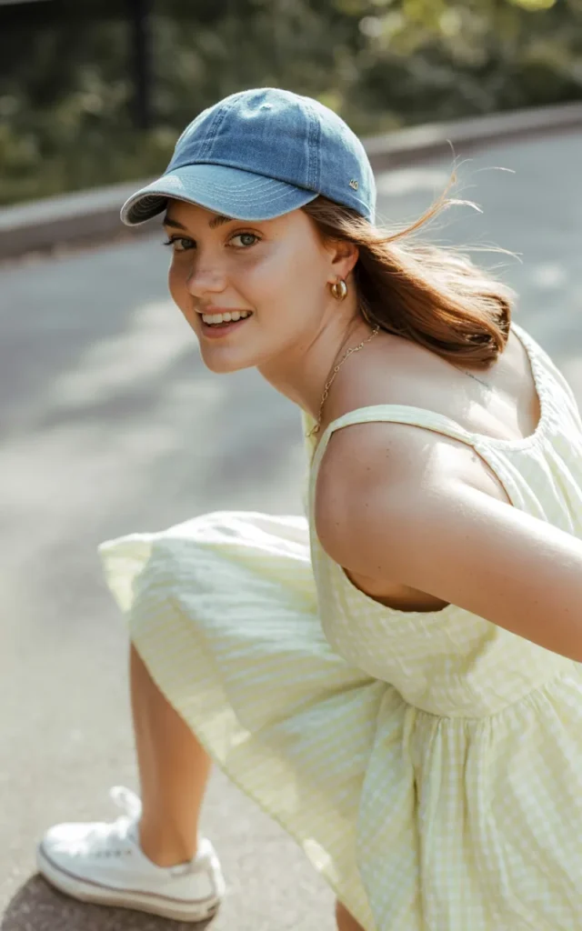 Pair a baseball cap with a cute summer dress