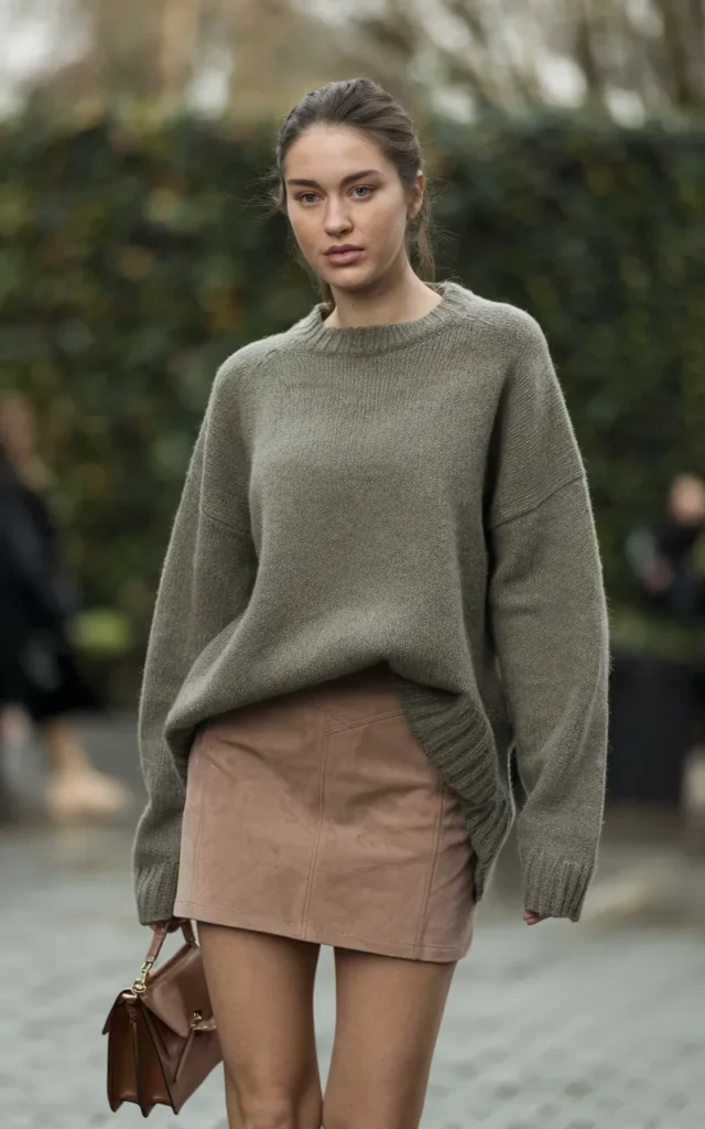 Pair a mini skirt with a tucked-in oversized sweater