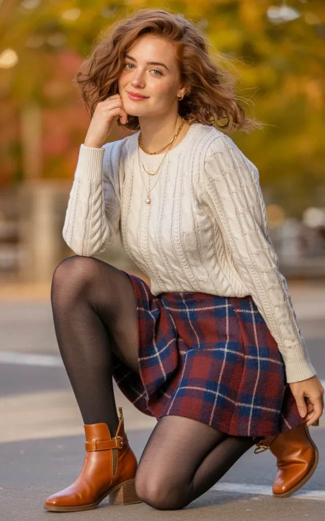 Pair a plaid mini skirt with tights and ankle boots.
