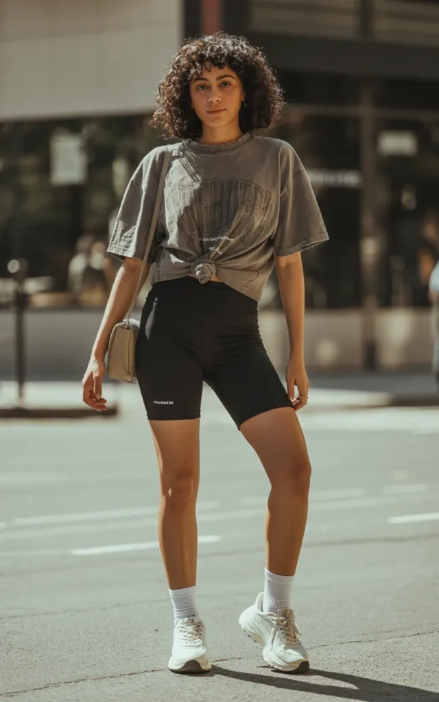 Pair biker shorts with an oversized graphic tee.