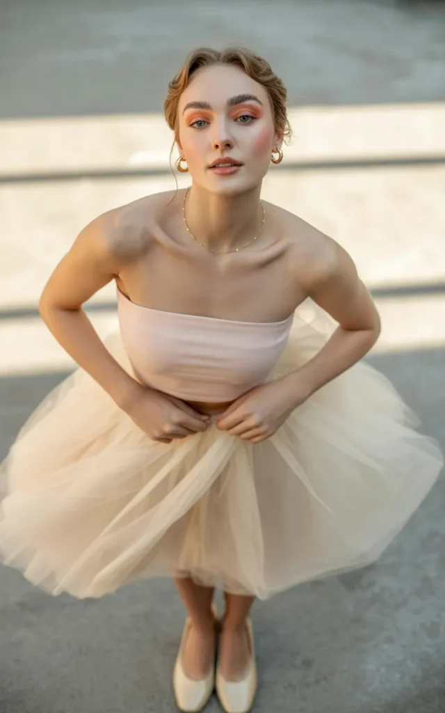 Style a pink tube top with a tulle skirt
