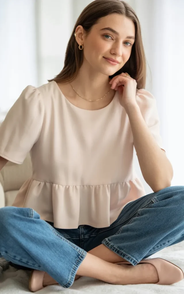Pair a peplum top with straight-leg jeans