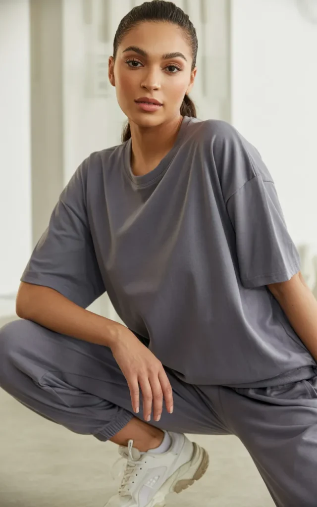 Wear a matching lounge set with sneakers